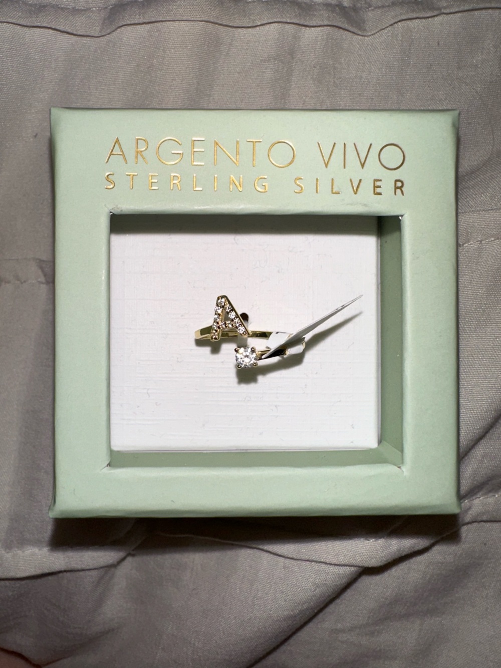 Argento Vivo Two-Tone Initial 'A' Sterling Silver Ring with Clear Stone